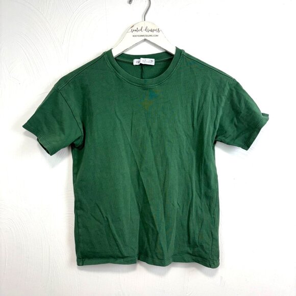 Zara Green T-Shirt Cropped Tee Short Sleeve Solid Casual Pullover Basic Top Sz 7 - Picture 1 of 5